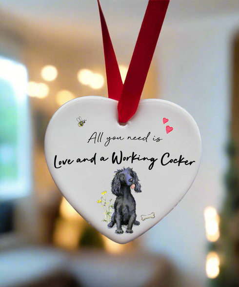 Love and a Cocker (Working) Black Ceramic Heart
